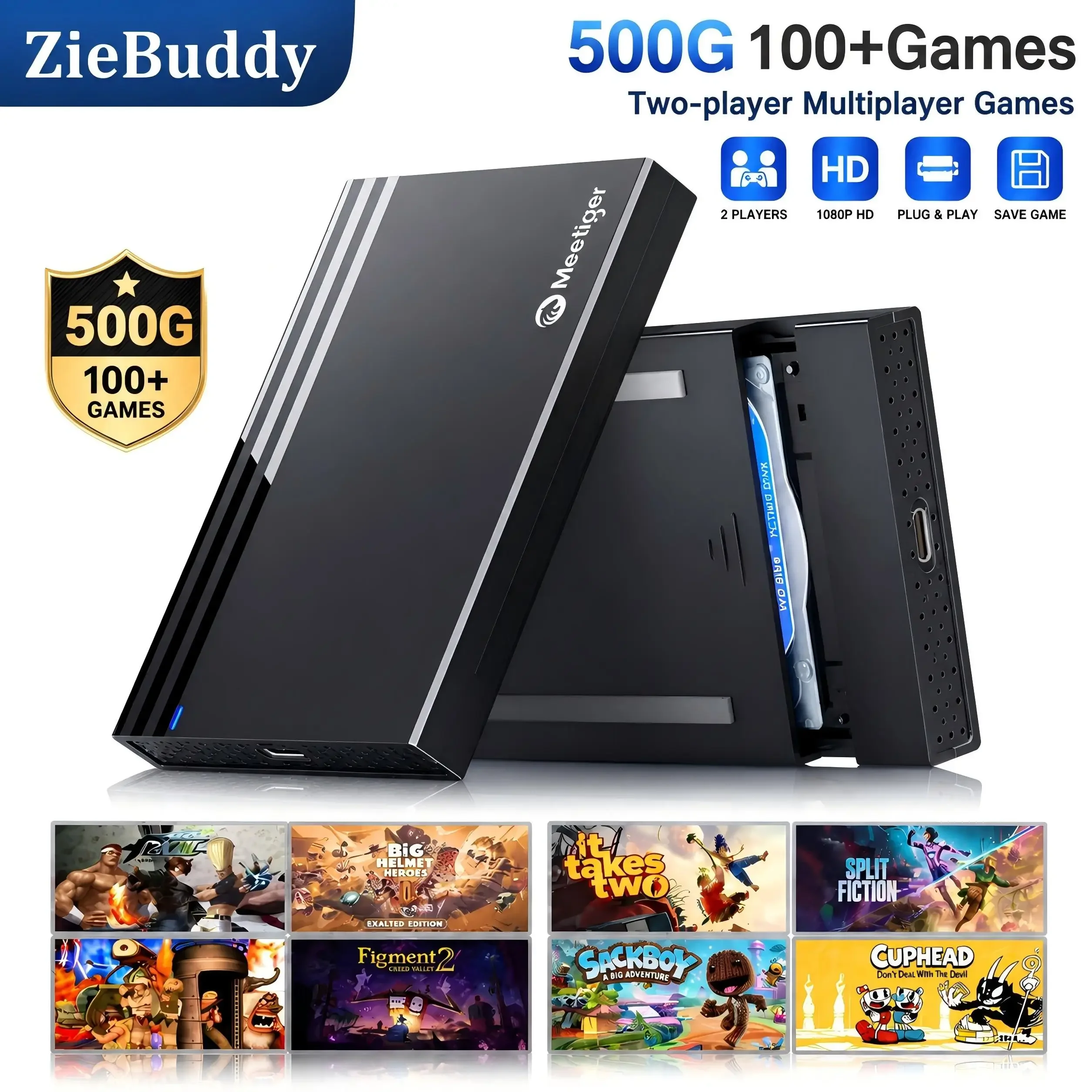 Retro Gaming Hard Drive - ZieBuddy 500GB Gaming Console 110+ Preloaded