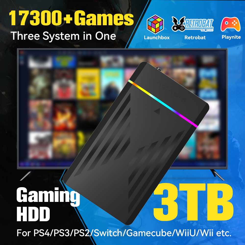 Retro Gaming Hard Drive - 3TB Portable Gaming HDD LaunchBox/Retrobat/Playnite Retro